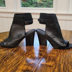 VIA SPIGA Black Peep Toe Ankle Leather Sandals / Booties. Block Heel‎. 6.5.